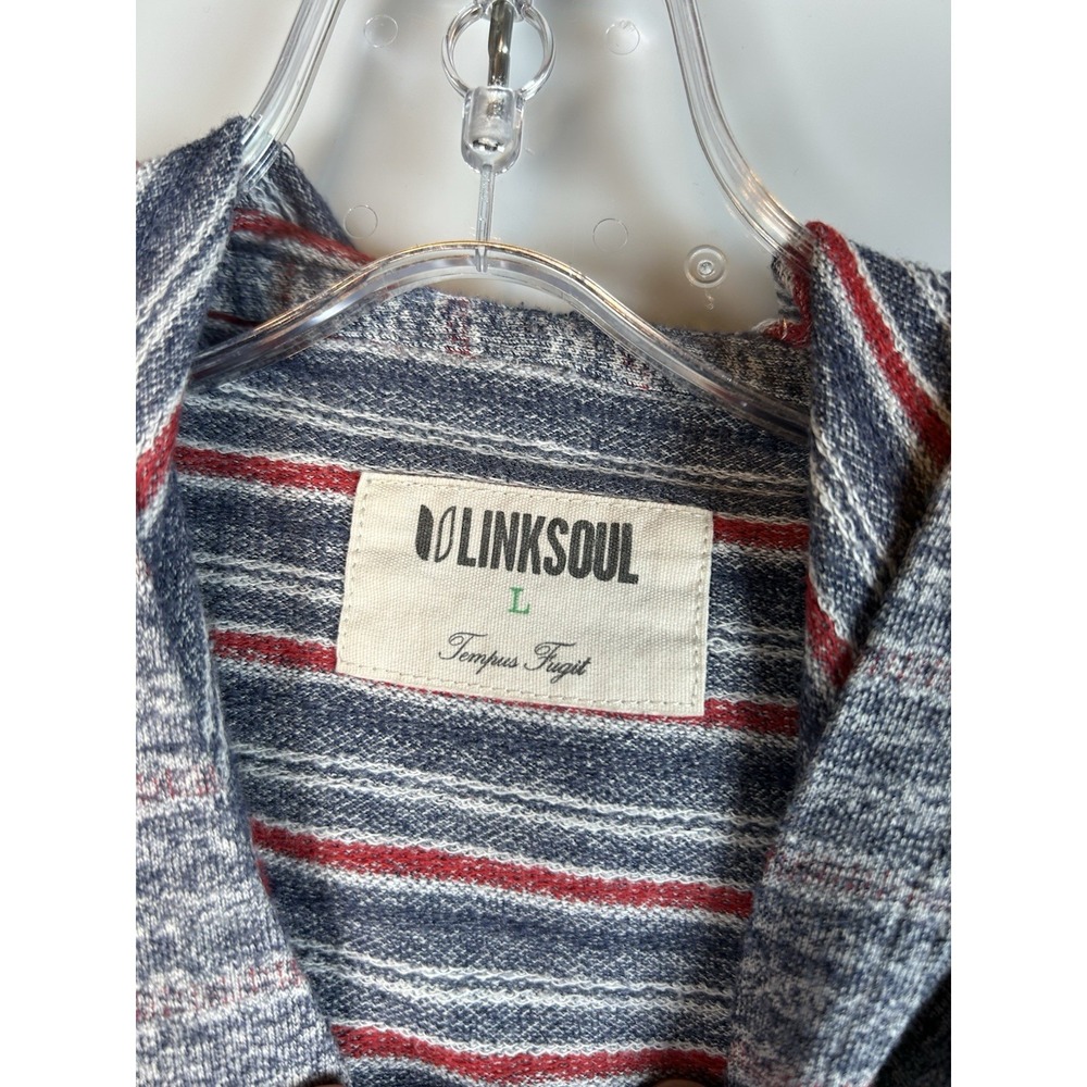 Linksoul Men's Large Reverse Stripe Hoodie Pullover Sweatshirt Gray Red Golf - Picture 4 of 9